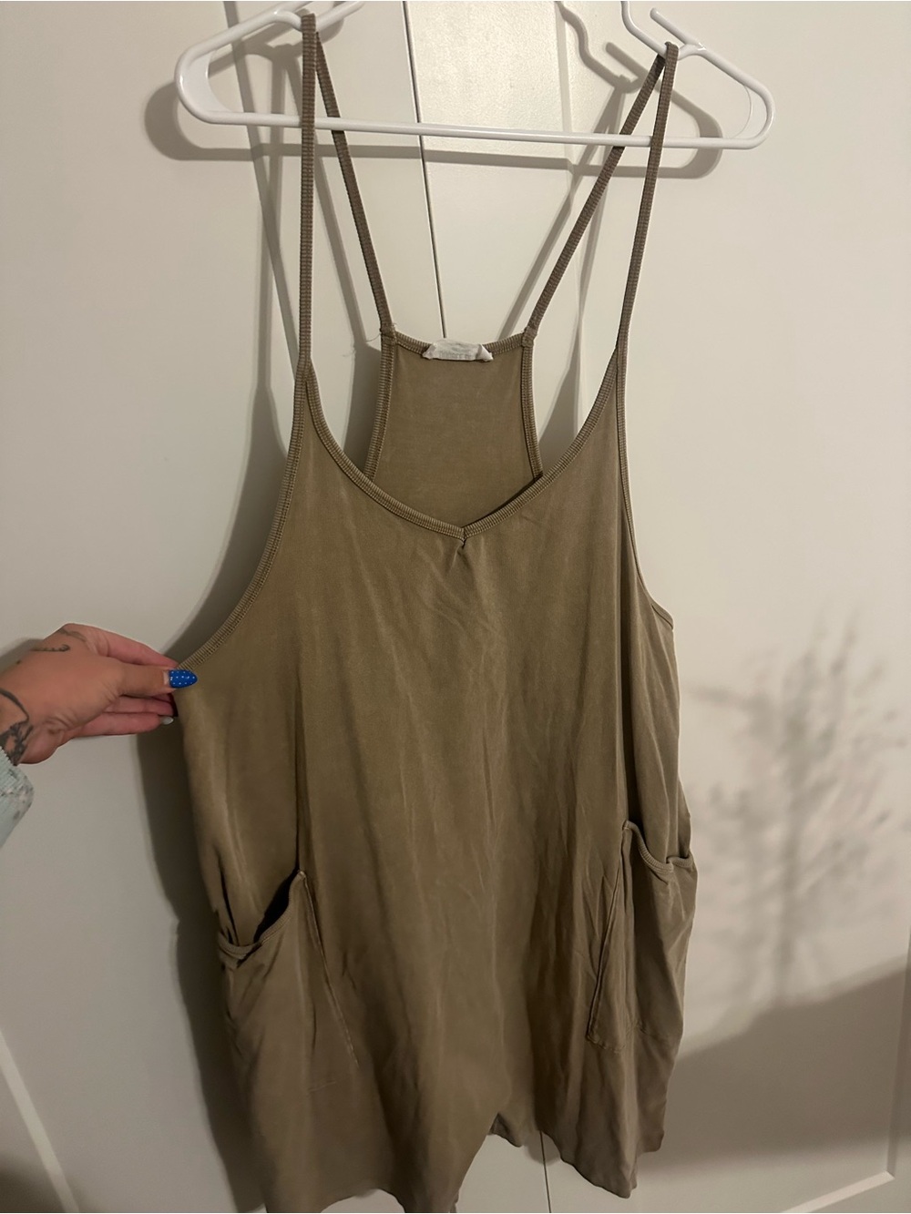Double ZeroWomen's Olive Tank Romper with Pockets